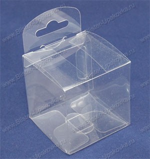 Прозрачная пластиковая коробочка с евро-подвесом 60х60х60